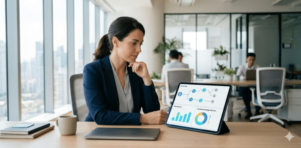 Professionnel regardant un tableau de bord budgétaire suite à la réforme CPF 2026